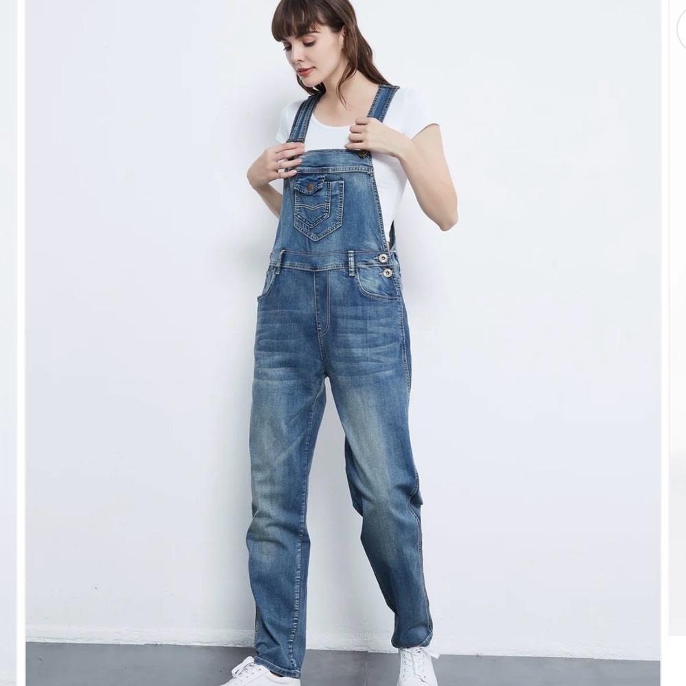 Women's Classic Blue Premium Denim Overalls - Picture 3 of 4